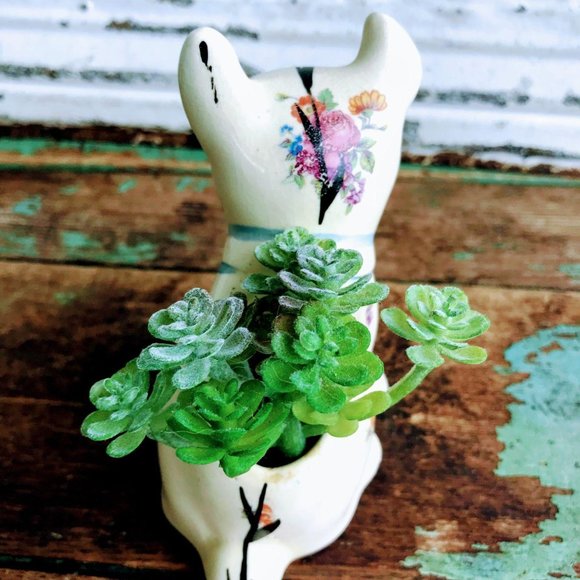 Vintage Dog Planter Vase floral hand painted Bow - Picture 6 of 10